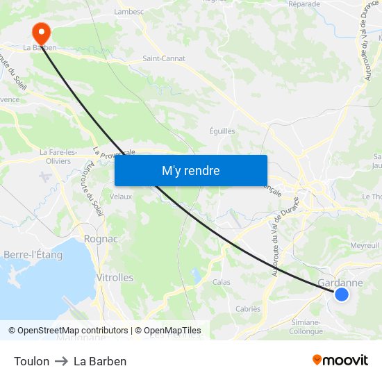 Toulon to La Barben map