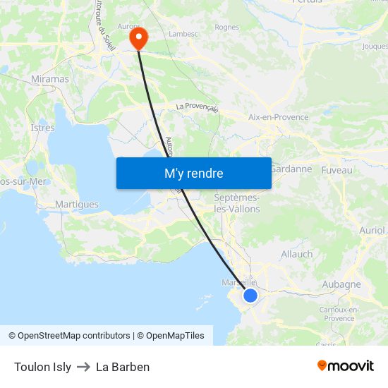 Toulon Isly to La Barben map