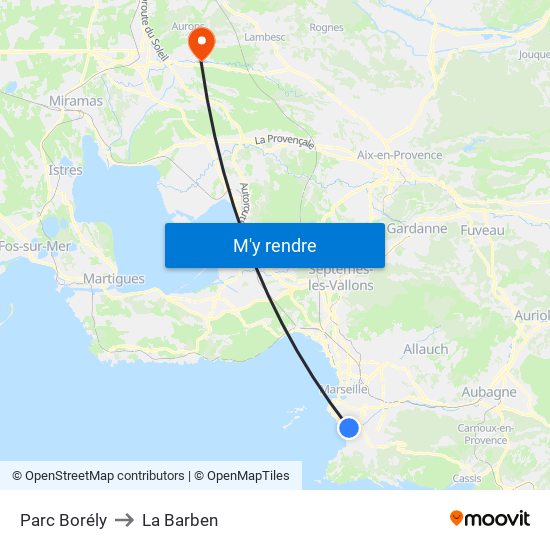 Parc Borély to La Barben map