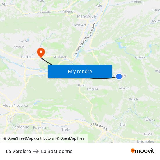 La Verdière to La Bastidonne map