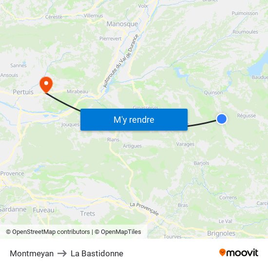 Montmeyan to La Bastidonne map