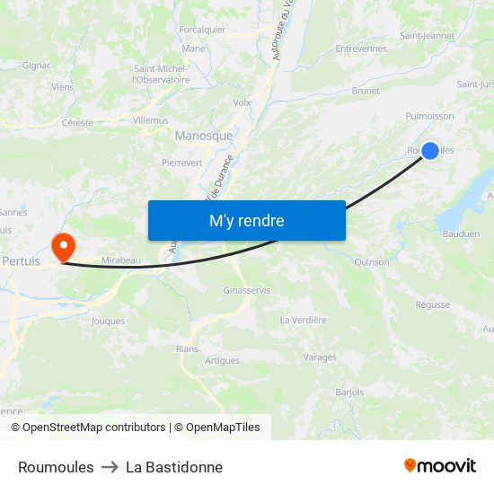 Roumoules to La Bastidonne map