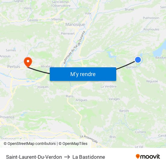 Saint-Laurent-Du-Verdon to La Bastidonne map
