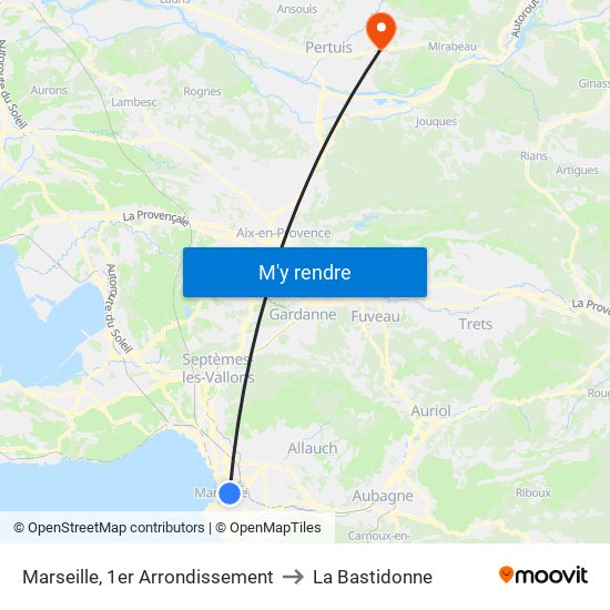 Marseille, 1er Arrondissement to La Bastidonne map