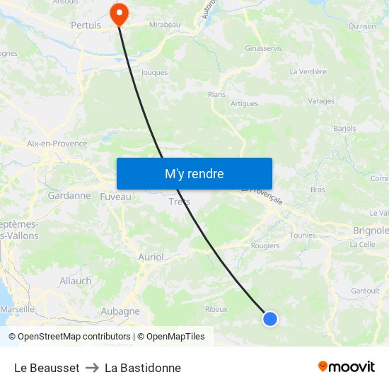 Le Beausset to La Bastidonne map