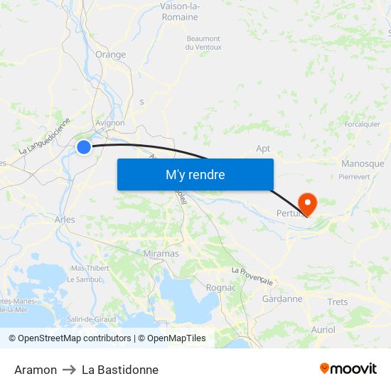Aramon to La Bastidonne map