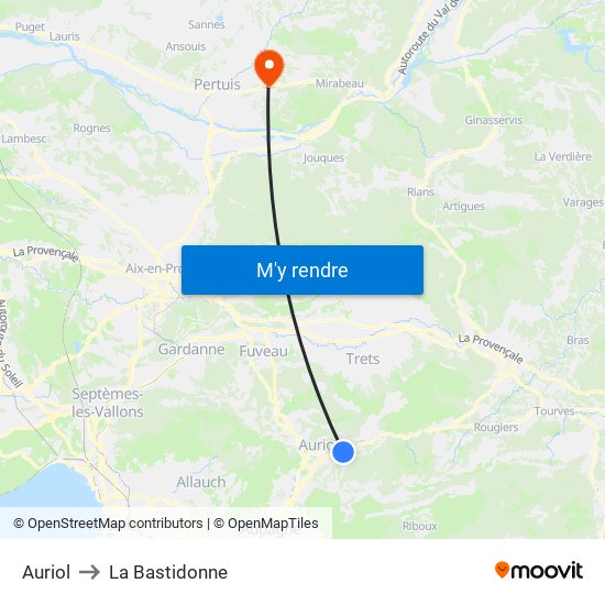 Auriol to La Bastidonne map