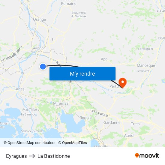Eyragues to La Bastidonne map