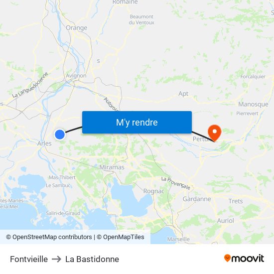 Fontvieille to La Bastidonne map