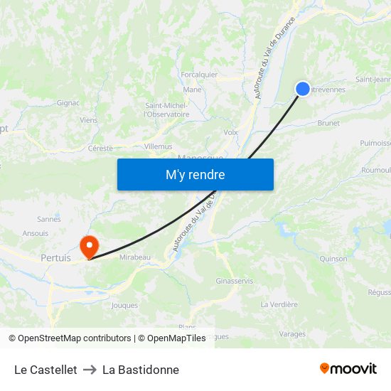 Le Castellet to La Bastidonne map