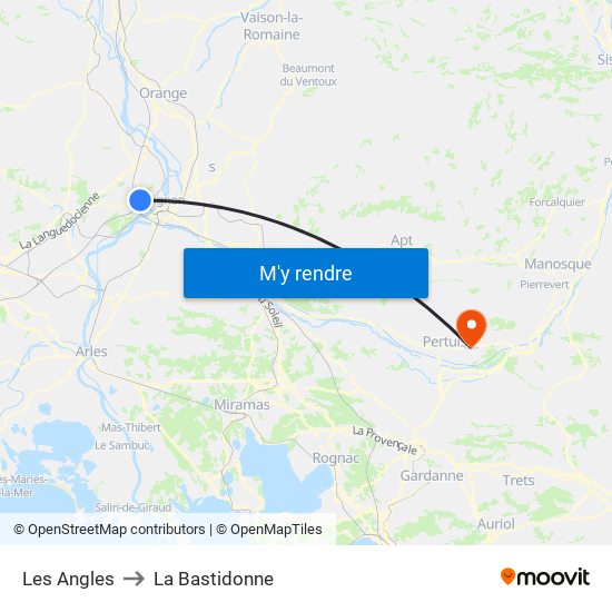 Les Angles to La Bastidonne map