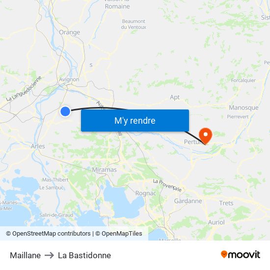 Maillane to La Bastidonne map