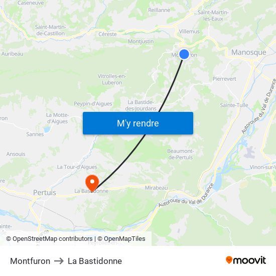 Montfuron to La Bastidonne map