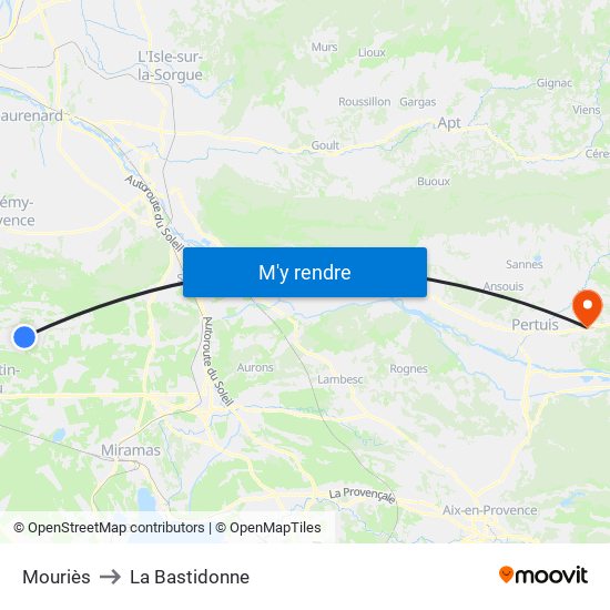 Mouriès to La Bastidonne map