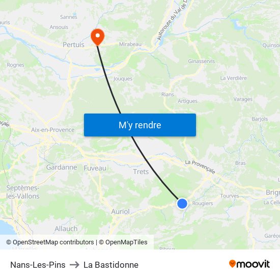 Nans-Les-Pins to La Bastidonne map