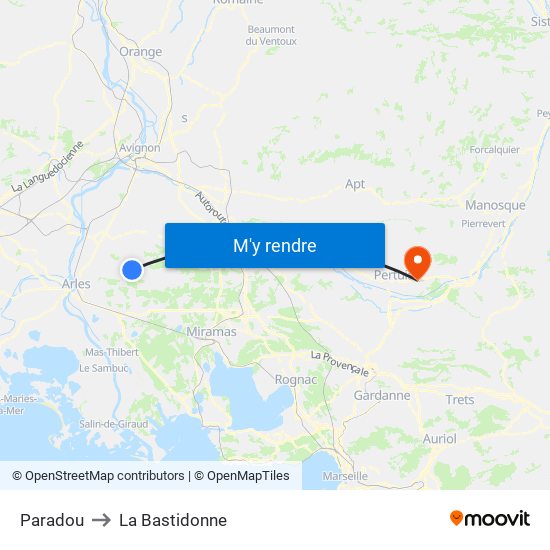 Paradou to La Bastidonne map