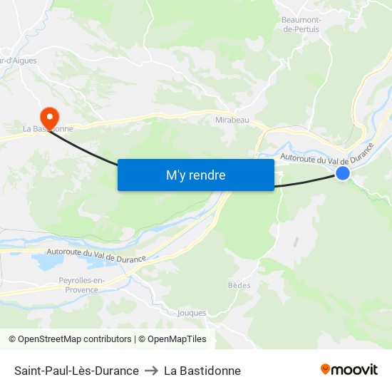 Saint-Paul-Lès-Durance to La Bastidonne map