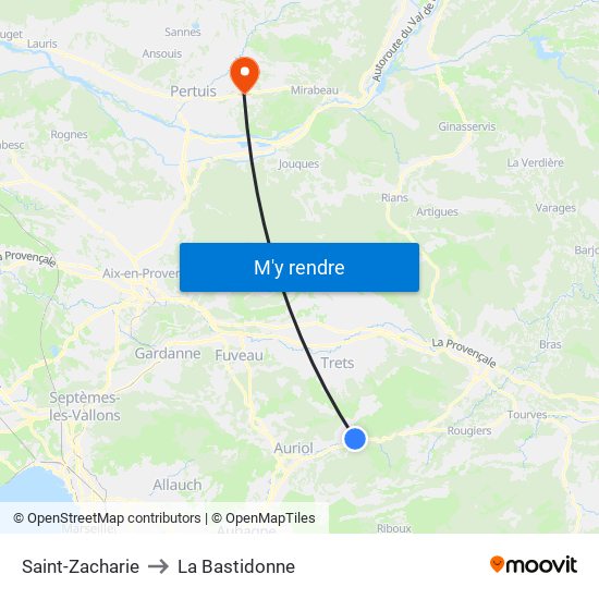 Saint-Zacharie to La Bastidonne map