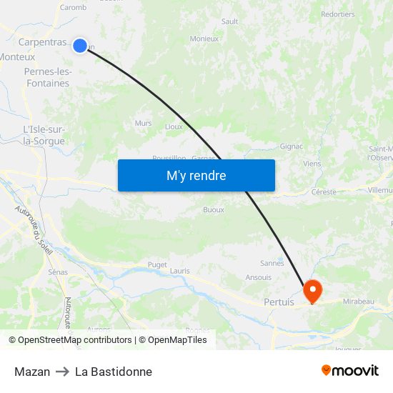 Mazan to La Bastidonne map