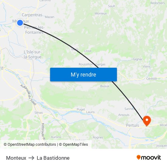 Monteux to La Bastidonne map