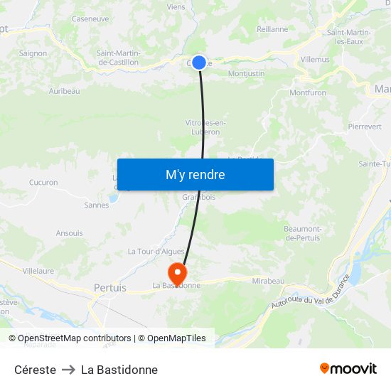 Céreste to La Bastidonne map