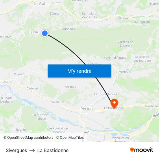 Sivergues to La Bastidonne map