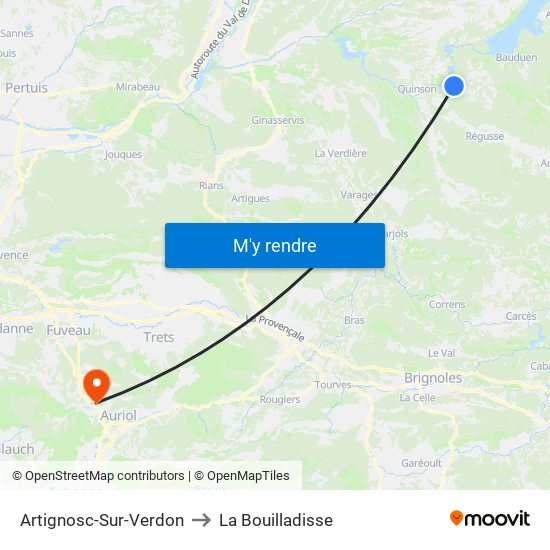 Artignosc-Sur-Verdon to La Bouilladisse map