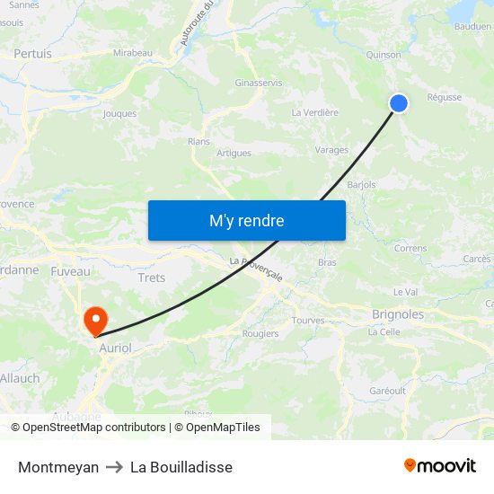 Montmeyan to La Bouilladisse map