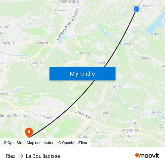 Riez to La Bouilladisse map