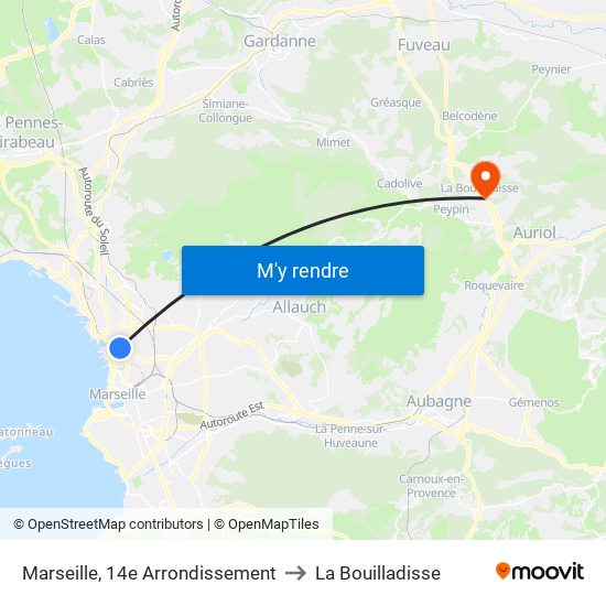 Marseille, 14e Arrondissement to La Bouilladisse map