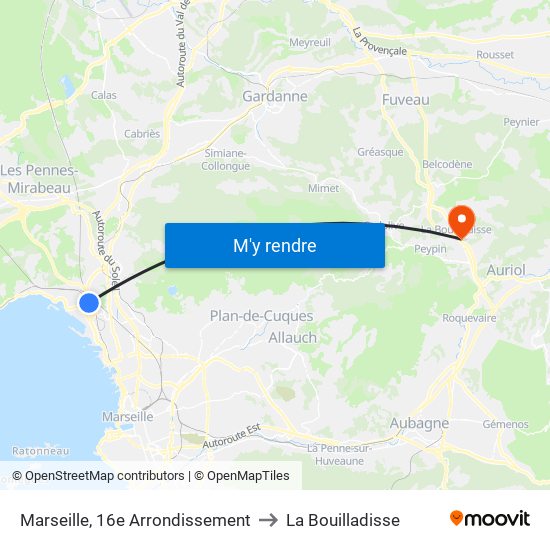 Marseille, 16e Arrondissement to La Bouilladisse map