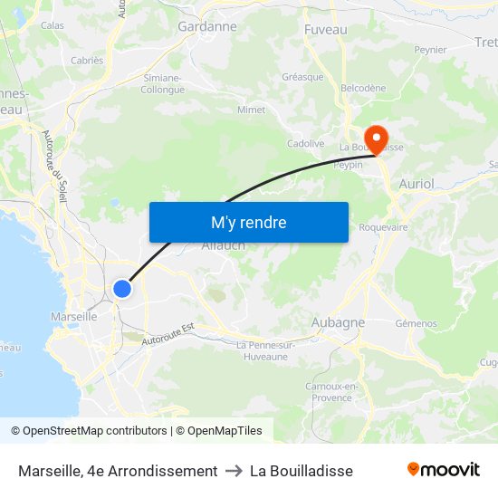 Marseille, 4e Arrondissement to La Bouilladisse map