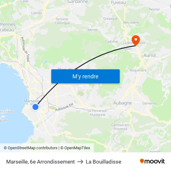 Marseille, 6e Arrondissement to La Bouilladisse map