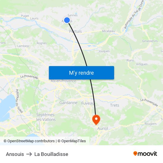 Ansouis to La Bouilladisse map