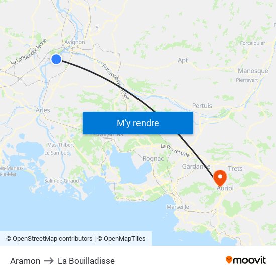 Aramon to La Bouilladisse map