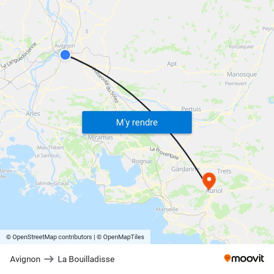 Avignon to La Bouilladisse map