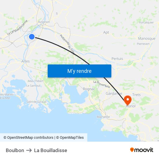 Boulbon to La Bouilladisse map