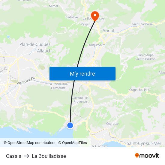 Cassis to La Bouilladisse map