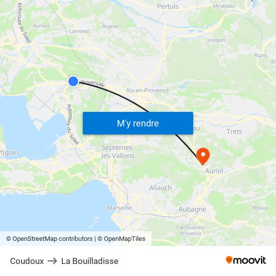 Coudoux to La Bouilladisse map