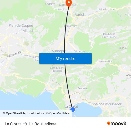 La Ciotat to La Bouilladisse map