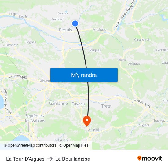 La Tour-D'Aigues to La Bouilladisse map