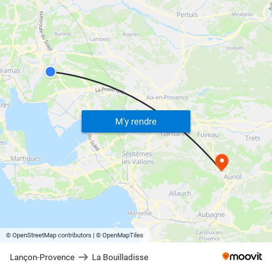 Lançon-Provence to La Bouilladisse map