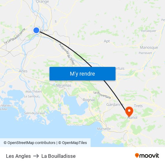 Les Angles to La Bouilladisse map