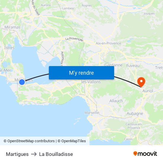 Martigues to La Bouilladisse map