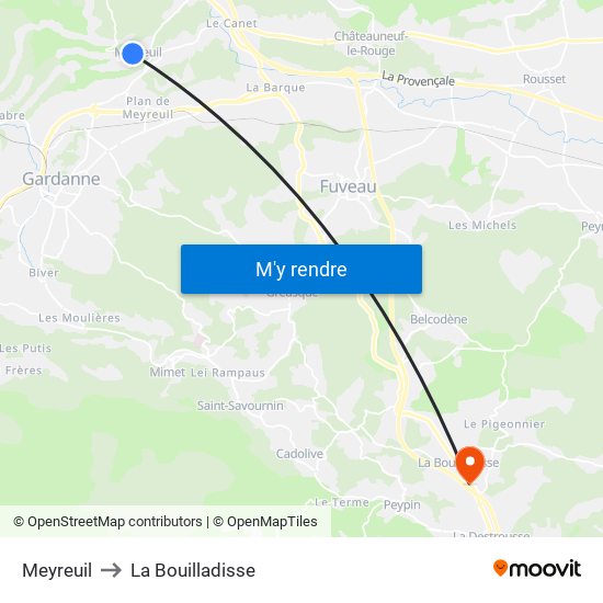 Meyreuil to La Bouilladisse map