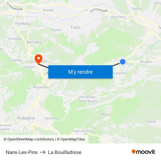 Nans-Les-Pins to La Bouilladisse map