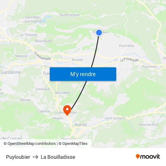 Puyloubier to La Bouilladisse map