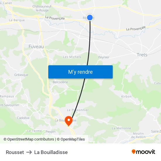 Rousset to La Bouilladisse map