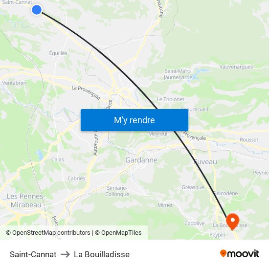 Saint-Cannat to La Bouilladisse map