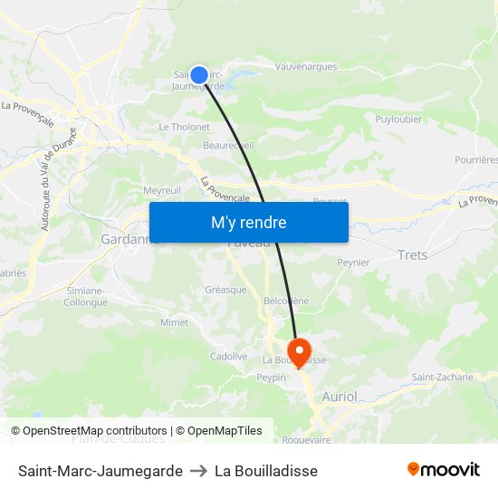 Saint-Marc-Jaumegarde to La Bouilladisse map